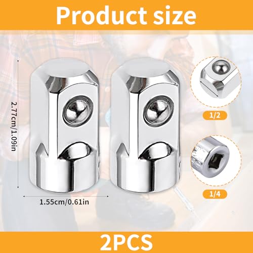 EULAPGOE Stecknussadapter Set 2 Stück 1/4 auf 1/2 Zoll CR-V Stahl verchromt – robuste Stecknuss Verlängerung für Ratsche Handwerk BAU Industrie Heimwerker