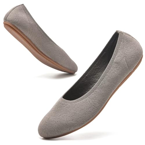 Image of Puxowe Women's Ballet Flats Breathable Knit Slip On Comfortable Round Toe Walking Shoes with Arch Support Insole for Work