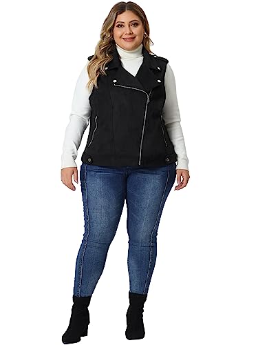 Agnes Orinda Plus Size Faux Suede Vests for Women Winter Utility Moto Biker Sleeveless Lapel Zipper Jacket Vest3