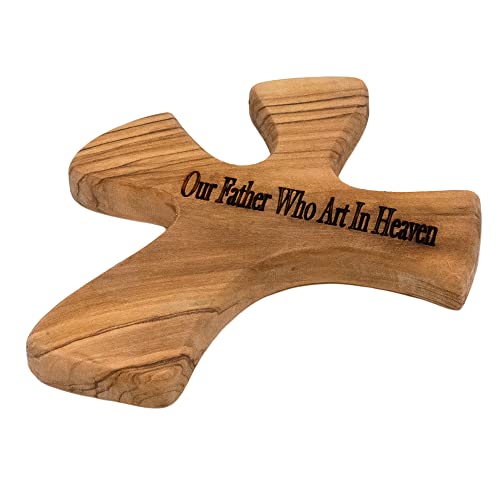 Olive Wood Prayer Cross: Hand Held Cross Made To Perfectly Fit In Your Hand (Our Father Who Art In Heaven) #TOP1