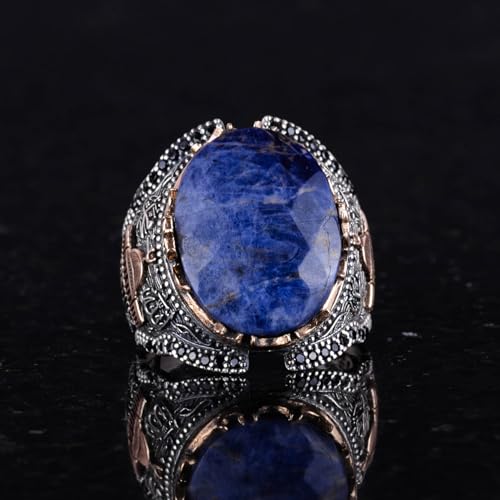 KAMBO Arabic Silver Ring, Natural Gemstone Ring, 925 Solid Sterling Silver Ring For Men, Unique Ring3