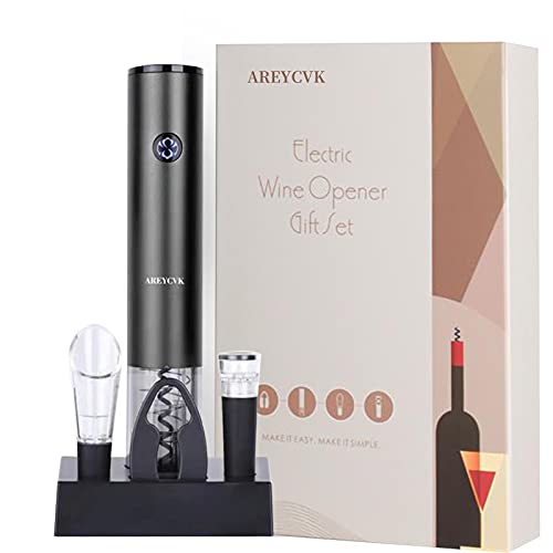 AREYCVK Electric Wine Bottle Openers,Wine Opener Electric Rechargeable with BaseTouch-Sensor Automatic Wine OpenerSet with Cutter Vacuum Stopper&Wine Pourer USB Best Gifts (Black Stainless Steel) AREYCVK Electric Wine Bottle Openers,Wine Opener Electric Rechargeable with BaseTouch-Sensor Automatic Wine OpenerSet with Cutter Vacuum Stopper&Wine Pourer USB Best Gifts (Black Stainless Steel)