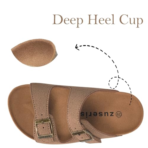 Image of ZUSERIS Kids Toddler Sandals Boys Girls Summer Slides | Soft Cork Footbed, Non-slip,Adjustable Straps,Comfort Suede Leather,Lightweight