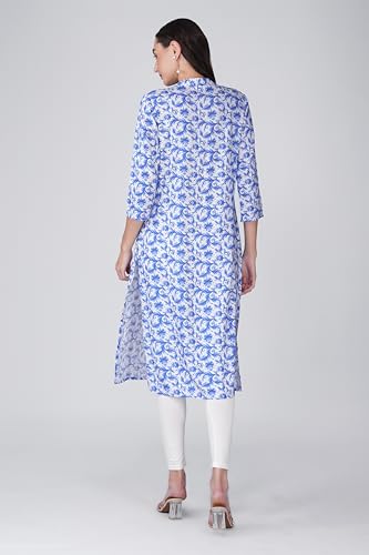 Sunehla Deal Printed Rayon A-Line Kurti for Women | Collar Neck | 3/4 Sleeve Indian Casual Wear (Cloud Blue, X-Large) — view 6
