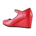 Womens Classic Comfortable Mary Jane Shoe - Round Toe Mid Low Heel Wedge Walking Pumps (6.5 M US, Red Pu)