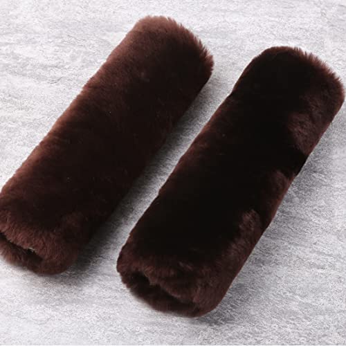 Image of OGLAND 2 Pack Sheepskin Car Seat Belt Cover Pads | Wool Seatbelt Cushions
