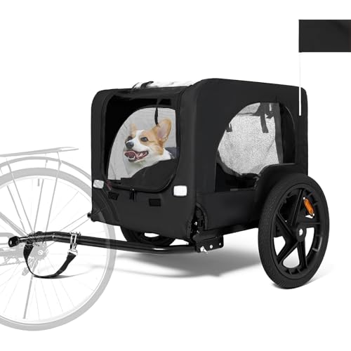 Anwick Dog Bike Trailer, Heavy Duty Dog Trailer for Bicycle, Cart Pet Bike Carrier with 3 Doors, 16' Wheels, Flag, Collapsible to Store, Pet Cart Bicycle Carrier for Small and Medium Pets (Black)