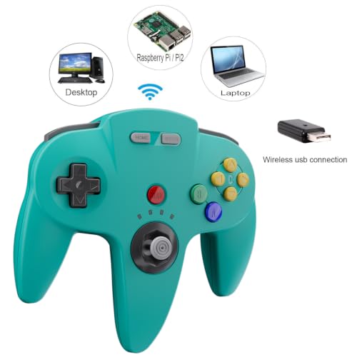 Image of KIWITATA 2.4GHZ Wireless USB N64 Controller Remote Joystick for Switch Online(1,2)& Windows XP 7 8 11& Raspberry Pi 3 Turquoise