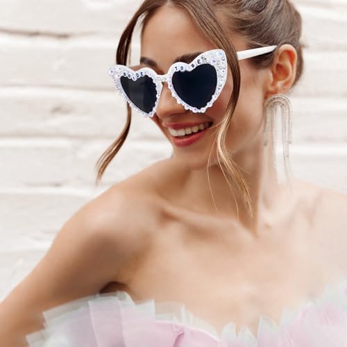 Edussy Bride Sunglasses For Bachelorette - Rhinestone and Pearls Heart Bride To Be Sunglass For Bachelorette Party Gifts Accessories Party Favors2