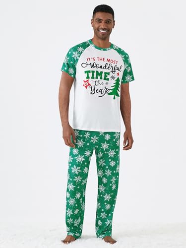 IFFEI Christmas Pajamas for Family Matching Holiday PJ's Sets with Short Sleeve Tee and Pants Loungewear Pet Large Green-red3