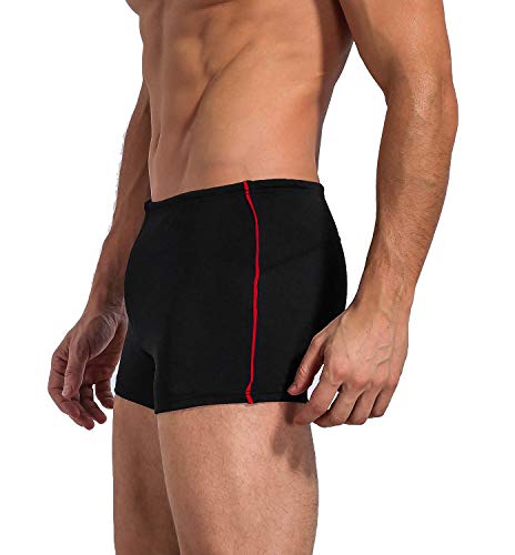 3asyglide Square Leg Suit Mens Comfortable Swimsuit for Polyester PBT Fabric (36, Black& Sport Red)