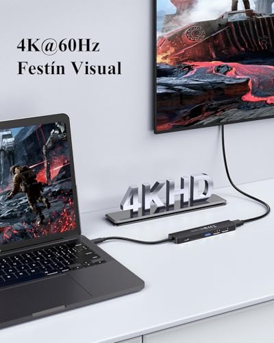 LENTION Hub USB C HDMI 4K@60Hz, PD 100W, Lector de Tarjetas SD/TF, USB 3.0 & 2.0, Adaptador USB C 7 en 1 para MacBook Pro 2025-2016, Nuevo Mac Air, Surface, iPhone 17 Plus Pro MAX y Más (Negro) - imagen 2