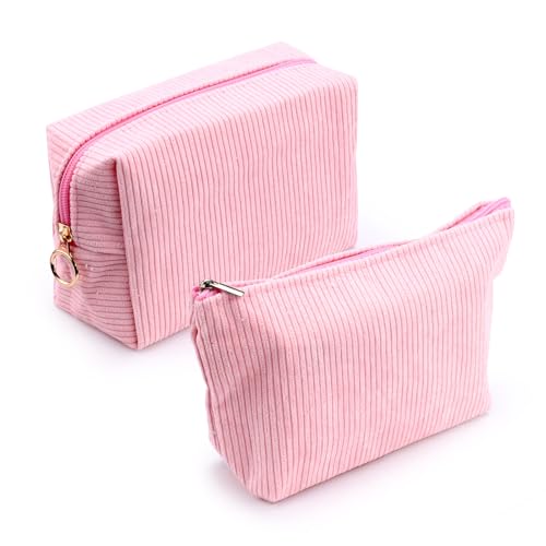Trousse de maquillage en velours rose avec fermeture éclair pour rangement maquillage femme
