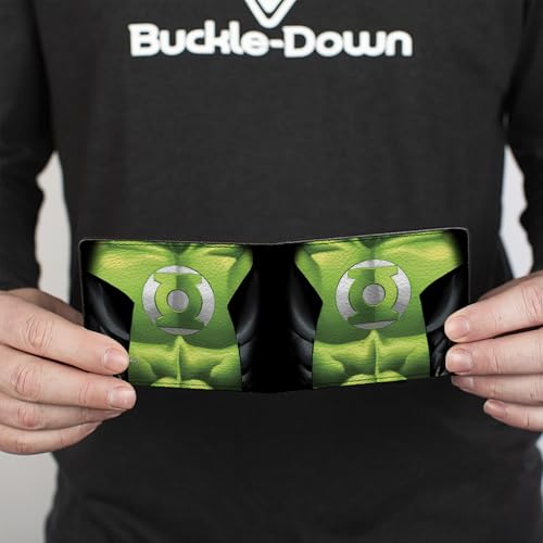 Buckle-Down Men's PU Bifold Wallet-Green Lantern Chest Logo, Multicolor, 4.0" x 3.5"4