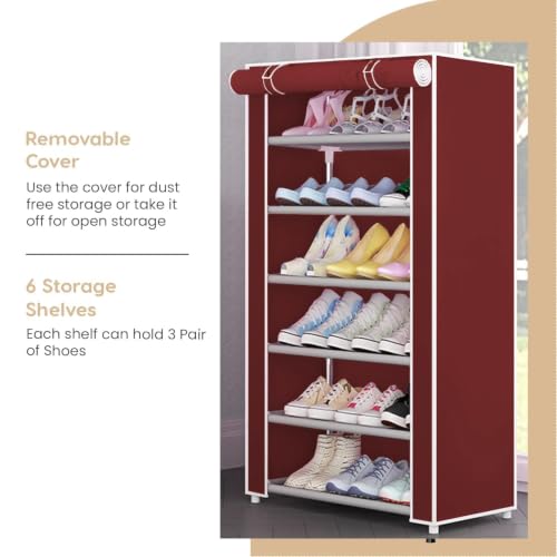 Image of YouCopia Shoe Rack for Home Non Woven Fabric - DIY Multipurpose Shoe Rack Organizer, 6-Layer Shoe Rack for Home -Shelf with Dustproof Door Entryway for Heels /Slippers /Boots (Maroon, 6-Layer)