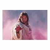 DunPei Jesús religiosa para el hogar y pintura moderna, El humilde Jesús decoración de sala de estar, decoración de sagrado, oficina en casa（rosa-30x45cm Sin marco