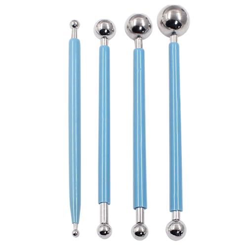 Verkelly Cake Decorating Metal Ball, Metal Ball Fondant Tool Fondant Cake Pan Cake Decorating Tool Flower Sugar Craft Ball Model DIY Tool Clay Modelling Tools(Set of 4, Blue)