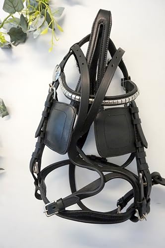 Leather Horse Driving Harness Set – Complete Buggy Harness in Black or Tan – Pony Size – Includes Bridle, Breastplate, Breeching, Reins & Traces (Bit Not Included) (Black)