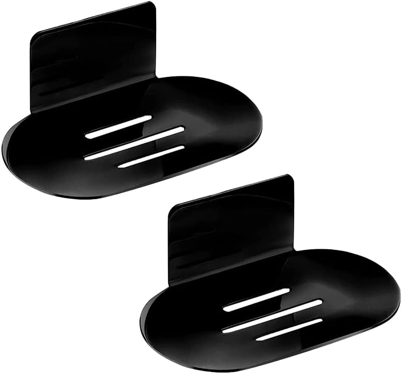 2Pcs Self Draining Soap Dish Self Adhesive Egg Shape Bar Soap Holder for Shower