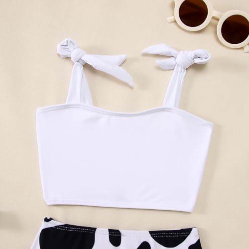 BOUTIKOME Toddler Baby Girl Two Piece Swimsuit Cow Print Swimwear Knot Top Flared Bottom Bikini Set Beach Bathing Suit 1-6T3
