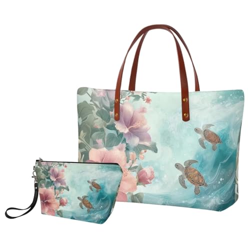 Image of 2PCS Tote Bag for Women Top Handle Purse with Wallet, Hobo Bag Tote Shoulder Bag with PU Cosmetic Bag