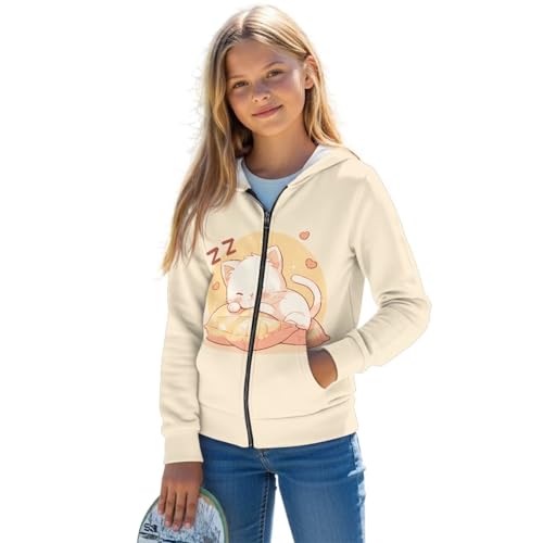 AFPANQZ Girl Zip up Hoodie Sweatshirt Soft Hooded Jacket Casual Essentials Hoodie with Pocket for Girls 6-16 Years