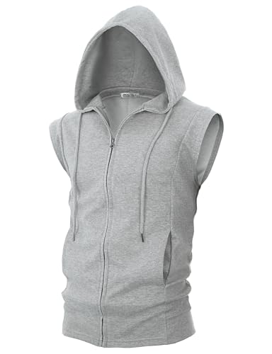 Image of Ohoo Mens Slim Fit Sleeveless Lightweight Zip Up Hooded Sweatshirt Vest Hoodie