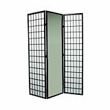 Ore International 3-Panel Black Finish Mirror Room Divider