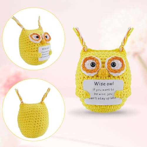 Image of Hoedia Handmade Emotional Pickle Gift, Emotional Cucumber Crochet Doll Inspirational Gifts with Cards, Cute Knitted Funny Support Pickle Friend Birthday (Wise Owl)