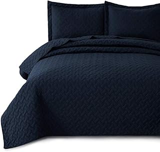 Bedsure Quilt Set Navy King Size (106x96 inches) - Basket Weave Pattern Bedspread