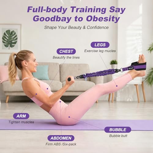 Image of Foot Pedal Resistance Band with Handle, Upgrade Full Body Workout for Men & Women, Core Abs Legs Glutes Arms, Pilates Strength Training Home Gym Equipment