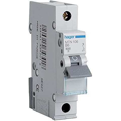Hager MTN106 1 Pole Circuit Breaker, 6A Cover