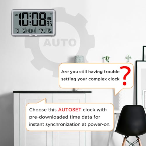 Image of WallarGe Auto Set Digital Wall Clock Battery Operated, Desk Clocks with Temperature, Humidity and Date
