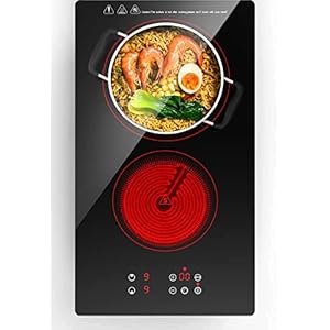 Electric Cooktop 2 Burners, ANHANE Eletric Stove Top 12” 110v,2000w Countertop and Built-in,Timer & Kid Safety Lock,Compatible for All Cookware with Plug