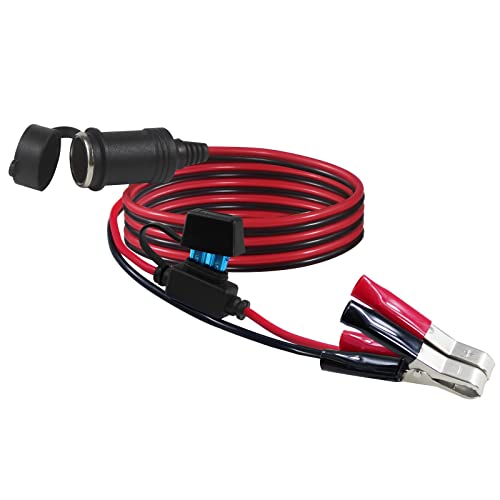 Image of Cigarette Lighter Socket with Battery Alligator Clip - 3FT 12v Car Cigarette Female Socket to Alligator Clamp Battery Charger Extension Cord,Automotive Battery Clip-On Extension Cable with 15A Fuse