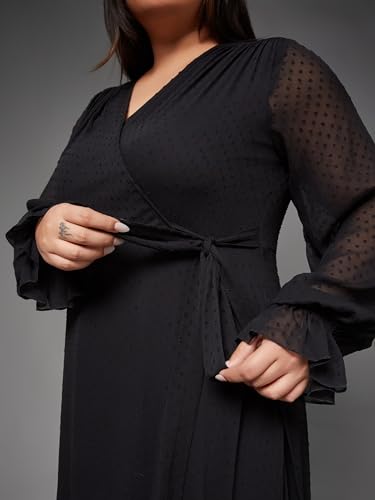 Image of Miss Chase A+ Women's Floral Printed Relaxed Fit V -Neck 3 /4Th Sleeve Georgette Maxi Dress