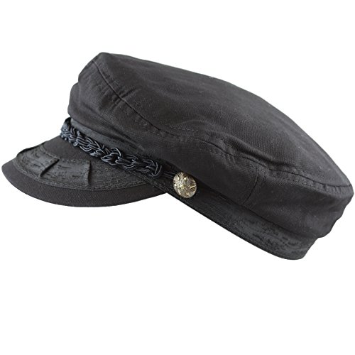 The Hat Depot Cotton Yachting Style Sailing Greek Fisherman Cap hat (S/M, Black)