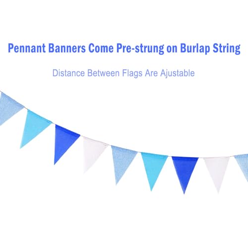 24pcs Blue Pennant Banner - Prestrung Fabric Triangle Flags Garland Streamers for Boys Party Decorations — view 3