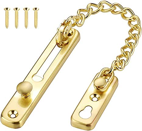 SHARAF Stainless Steel Chain,Chain with Spring Anti-Theft Press Lock,Latch Heavy Duty Safety Door Lock Security Chainwith Spring Door Latch with Screws for Home/Bedroom/Hotel/Office (3)