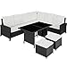 TecTake 800824 Conjunto de ratán, Sofá de Esquina para jardín, Mueble de Exterior para terraza con Mesa y Cojines (Negro)