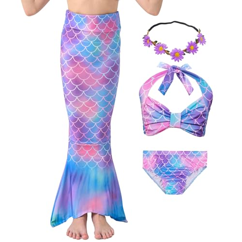 Image of GALLDEALS Girls 3 Piece Swimsuit Bathing Suits Bikini with Cover Up Skirt 3 to 12 Years