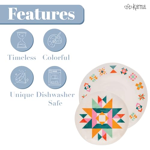 Image of Karma, 8.75 inches Melamine Salad Plates Set of 4, Reusable Dishwasher Safe Plates for Outdoor and Indoor, Heirloom Creme
