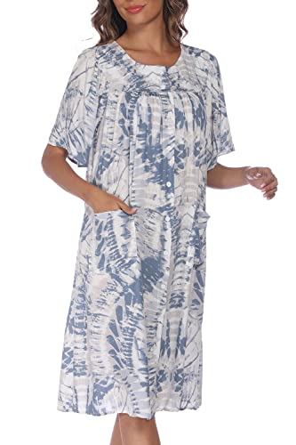 Image of COSUNIONY House Dresses for Women Cotton Short Sleeve House Coat Buttons Down Dusters Robe with Pockets S-XXL