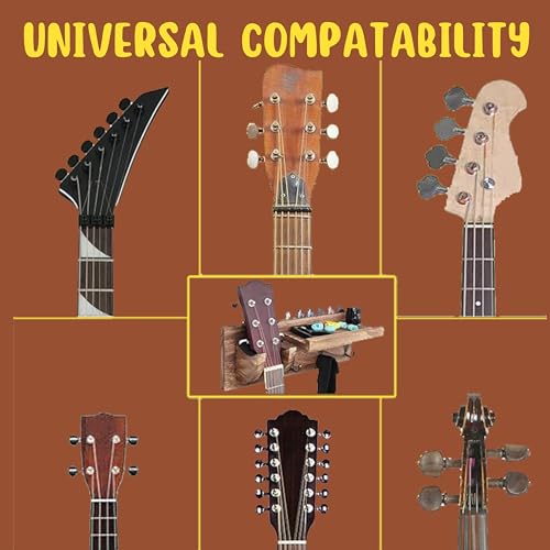 Guitar Wall Hanger - Sturdy Wood Base with Padded Hook - Secure & Stylish Holder for Acoustic, Electric, and Bass Guitars – Easy Installation & Space-Saving Design