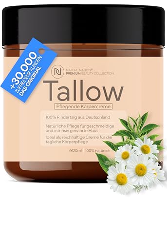 Tallow Rindertalg - Beef Tallow Creme - Deutsche Rinder aus freier & artgerechter Weidehaltung - 100% natürliche Hautpflege - Original Balm Pur, Skincare mit Vitamin E & ohne Chemie (120ml, Natur)
