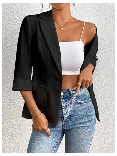 Floerns Women's 3/4 Length Sleeve Lapel Neck Blazer Office Work Dressy Jackets with Pocket4