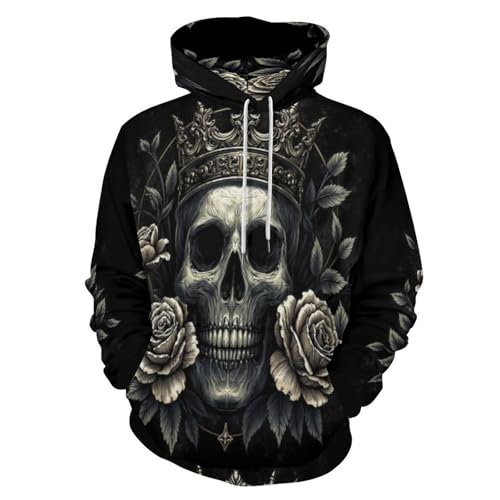 Sweat-shirt à capuche hommes motif crâne et tatouage gothique noir