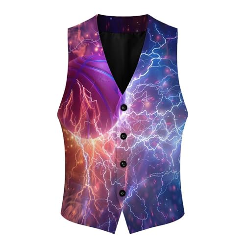 Fire Basketball Men's Suit Vest Waistcoat Vests Formal Dress with 2 Pockets for Business Casual Tuxedo3