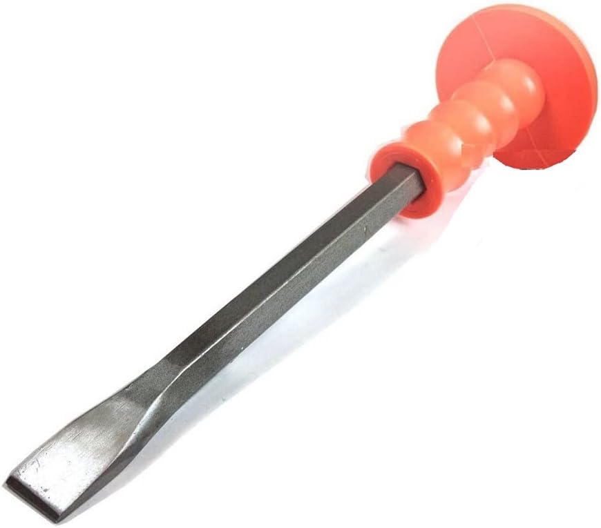 Miniatura 2 de Cincel plano frío de 1 x 12 pulgadas, vástago hexagonal de 34 pulgadas con protector de mano, antideslizante, absorbente de golpes