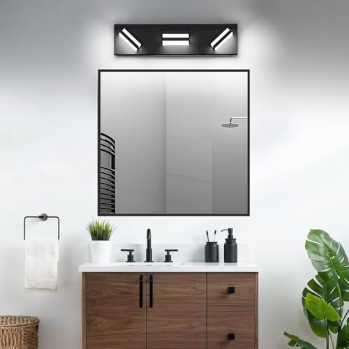 Image of IZORRO LED Modern Bathroom Lights Fixtures(3-Light,Dimmable,360Rotate),Matte Black Acrylic Wall Lighting,Vanity Lights for Bathroom Over Mirror - 6000k 16In （No Assembly Required）